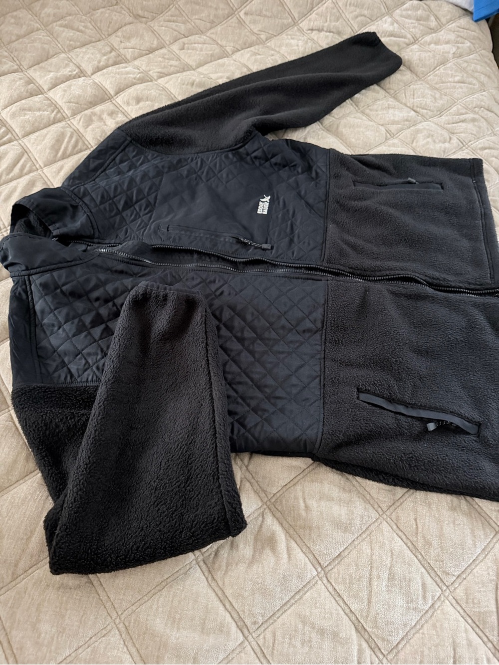 Eddie Bauer Black Quilted-Panel Fleece Jacket